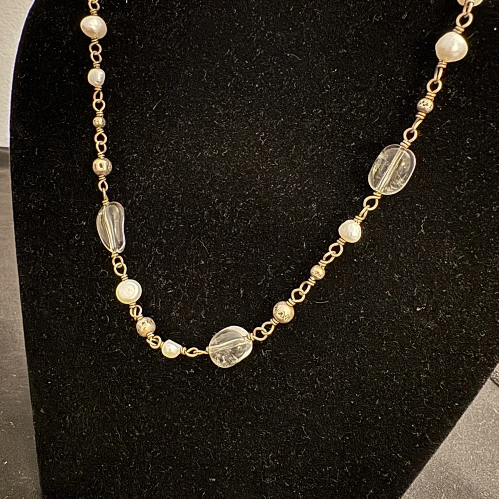 Silpada Freshwater Pearl, Quartz, and Sterling Silver Station Bead Necklace - Picture 3 of 10